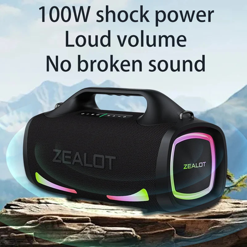 ZEALOT 100W Portable Bluetooth Subwoofer Speaker – 24000mAh Battery, RGB Lights, Waterproof, Wireless Pairing