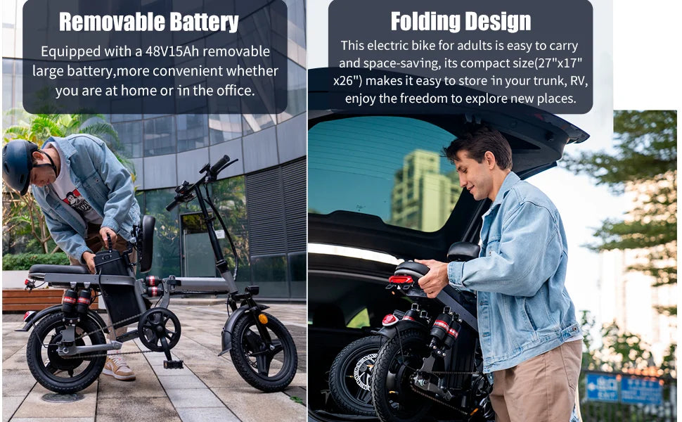 X-Koala Foldable Electric Bike for Adults – 500W Motor, 48V 15Ah Removable Battery, 25MPH Folding E‑Bike with LCD Display