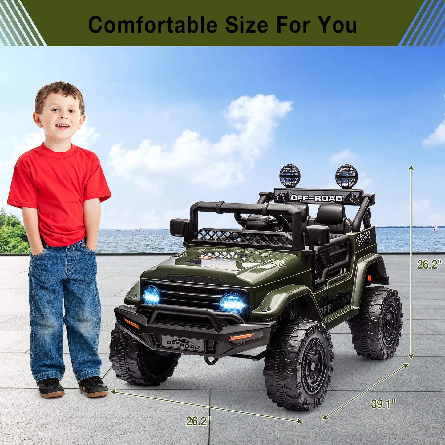 12V Ride-On Truck for Kids – 2 Seater Electric Vehicle with Remote Control, Bluetooth Audio & LED Lights