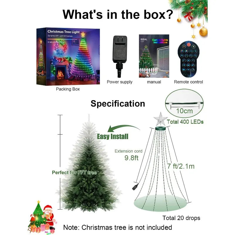 Auto Spinning Christmas Tree Lights Remote Control RGB Warm White 11 Modes 3H/6H Timer 300 LED for 6.6ft Tree Decoration