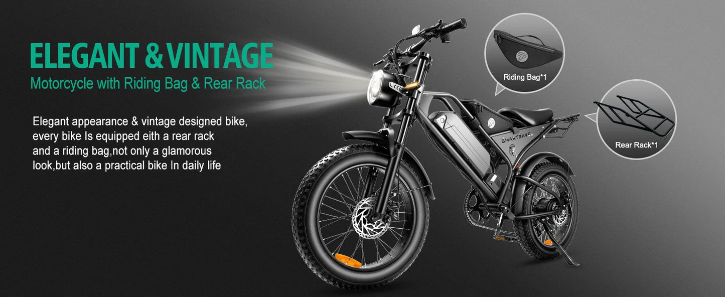 1000W Full Suspension Electric Bike for Adults – 48V 15Ah Battery, 28MPH Fat Tire Moped-Style E-Bike with Shimano 7-Speed and Disc Brakes