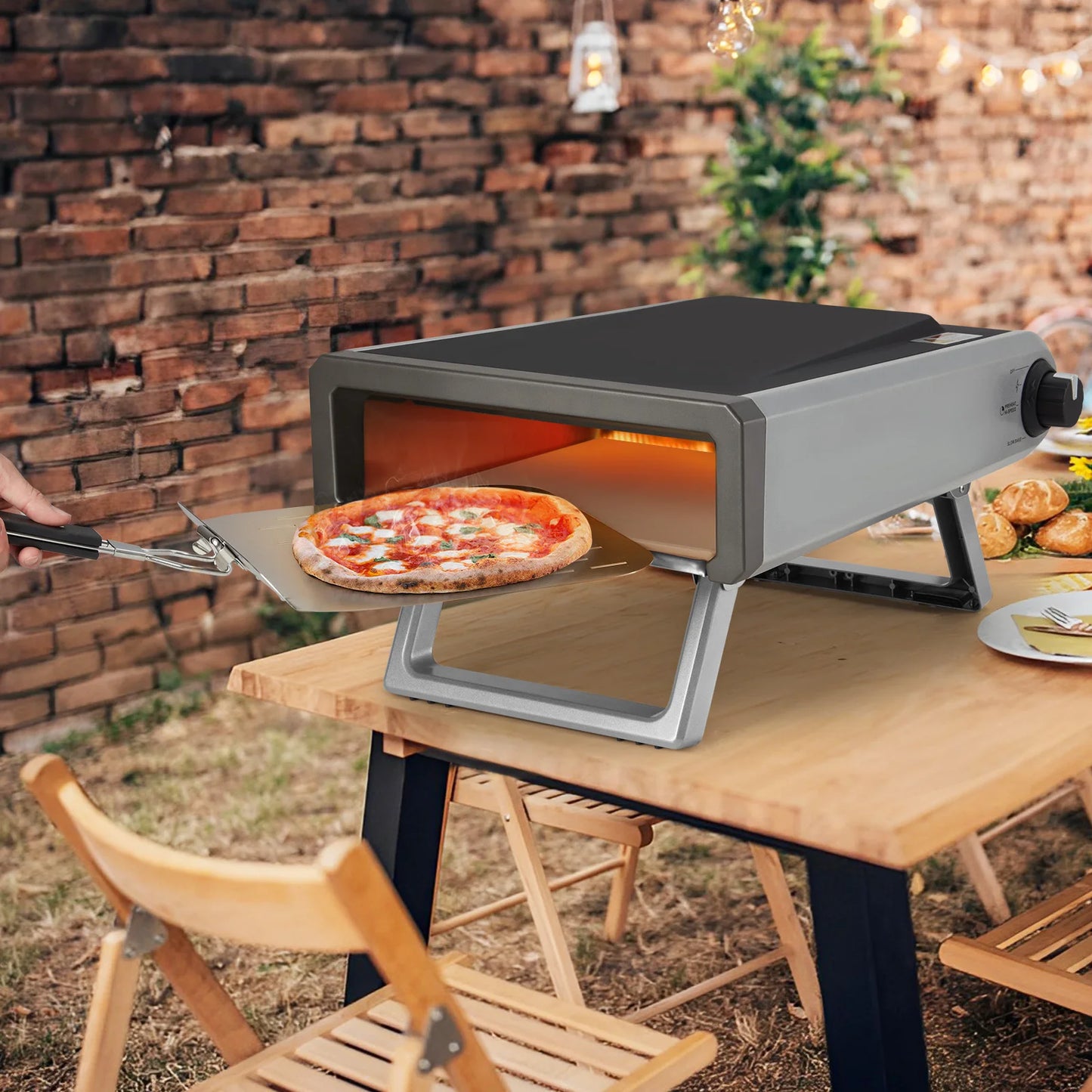 12-Inch Portable Gas Pizza Oven, 950°F Outdoor Propane Pizza Oven with Stone & Accessories for Backyard, Camping & Outdoor Cooking