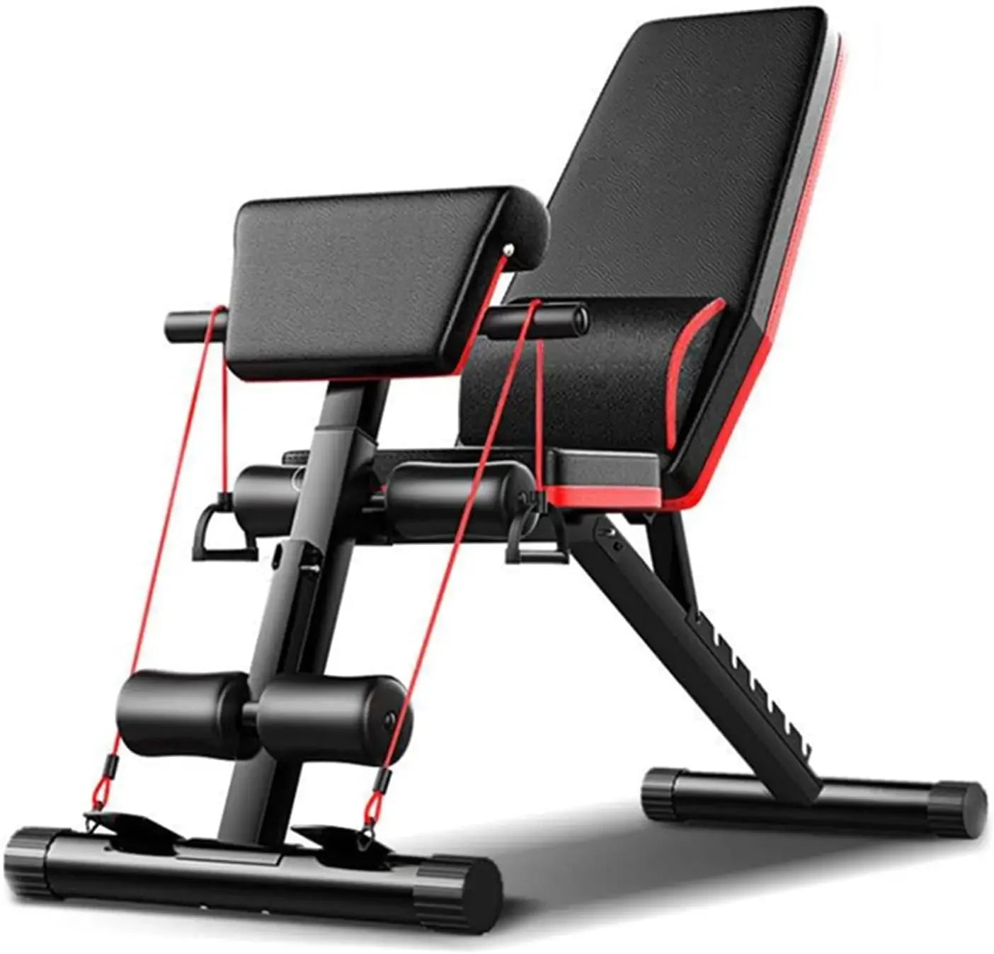 Adjustable Weight Bench with Cushion Support and Resistance Bands