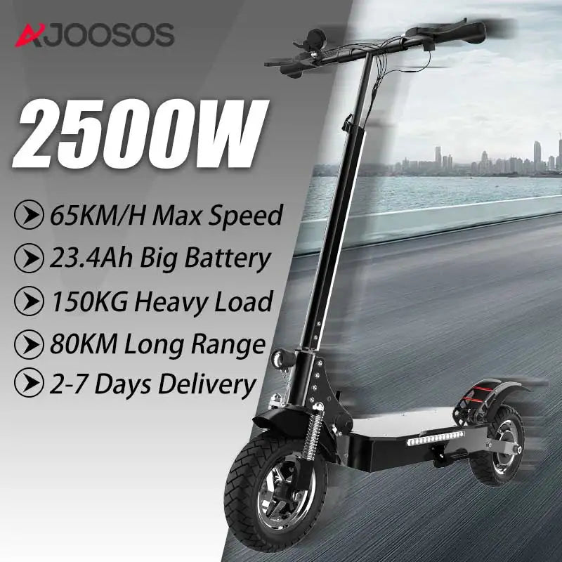 X750 Electric Scooter – 2500W Motor, 65km/h Speed, 80km Range, Dual Suspension, Disc Brakes, Foldable Frame
