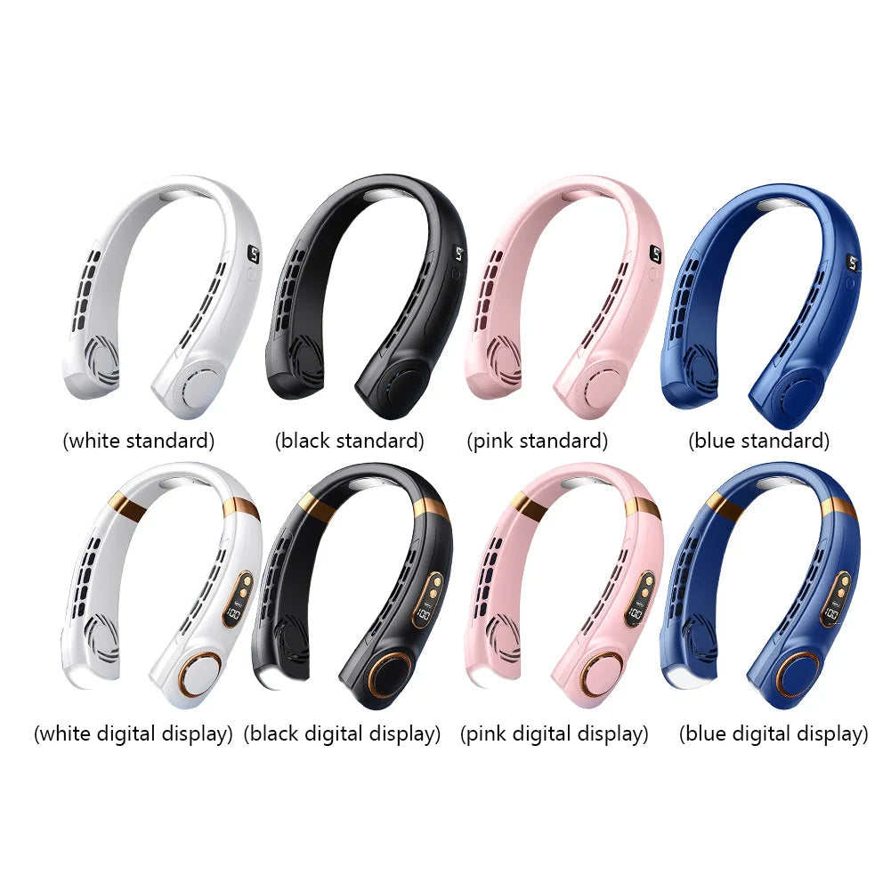 Bladeless Portable Neck Fan – USB Rechargeable, 5-Speed, Digital Display