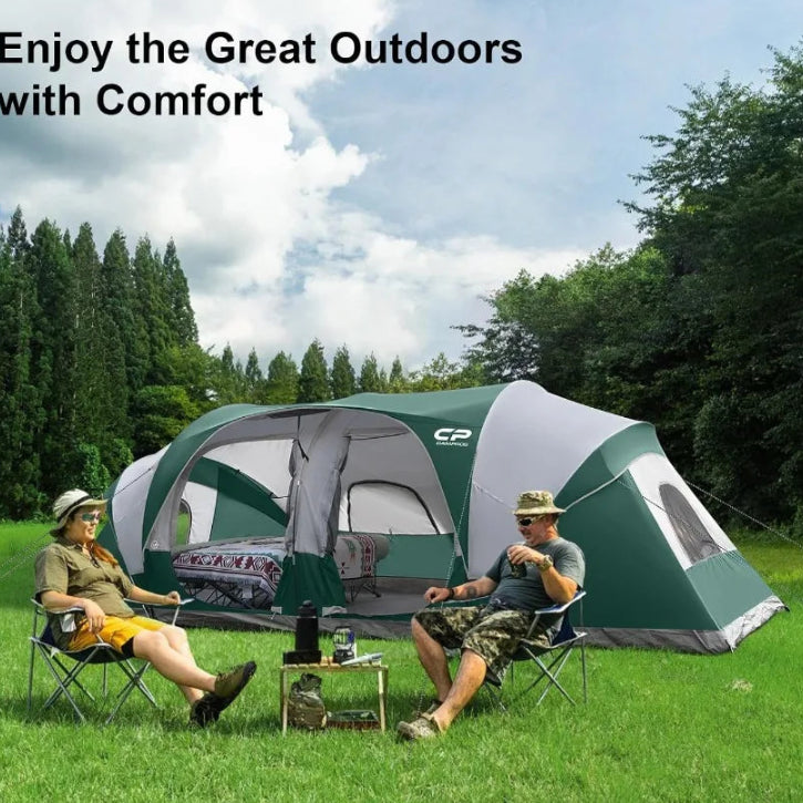 Tent 12PersonCampingTents3 Room Family Tents Waterproof Windproof Family Tent with Top Rainfly 6 Large Mesh Windows Double Laye