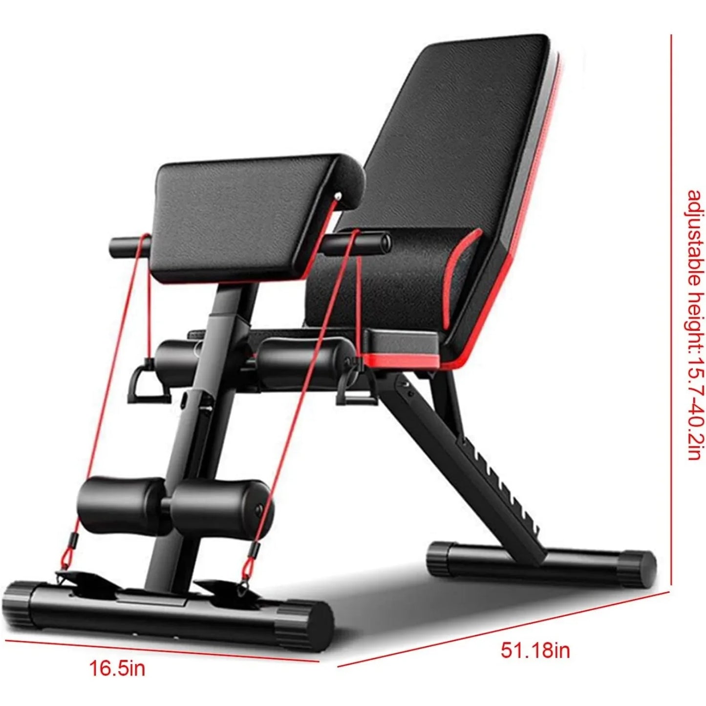 Adjustable Weight Bench with Cushion Support and Resistance Bands