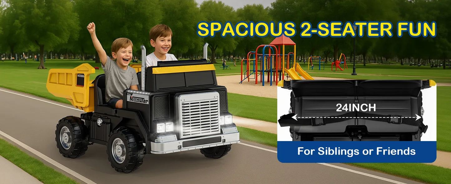 LIGIANT 24V Ride-On Dump Truck for Big Kids – 2-Seater Electric Truck with Remote Control, Power Dump Bed, 4WD Switch, Bluetooth & Suspension