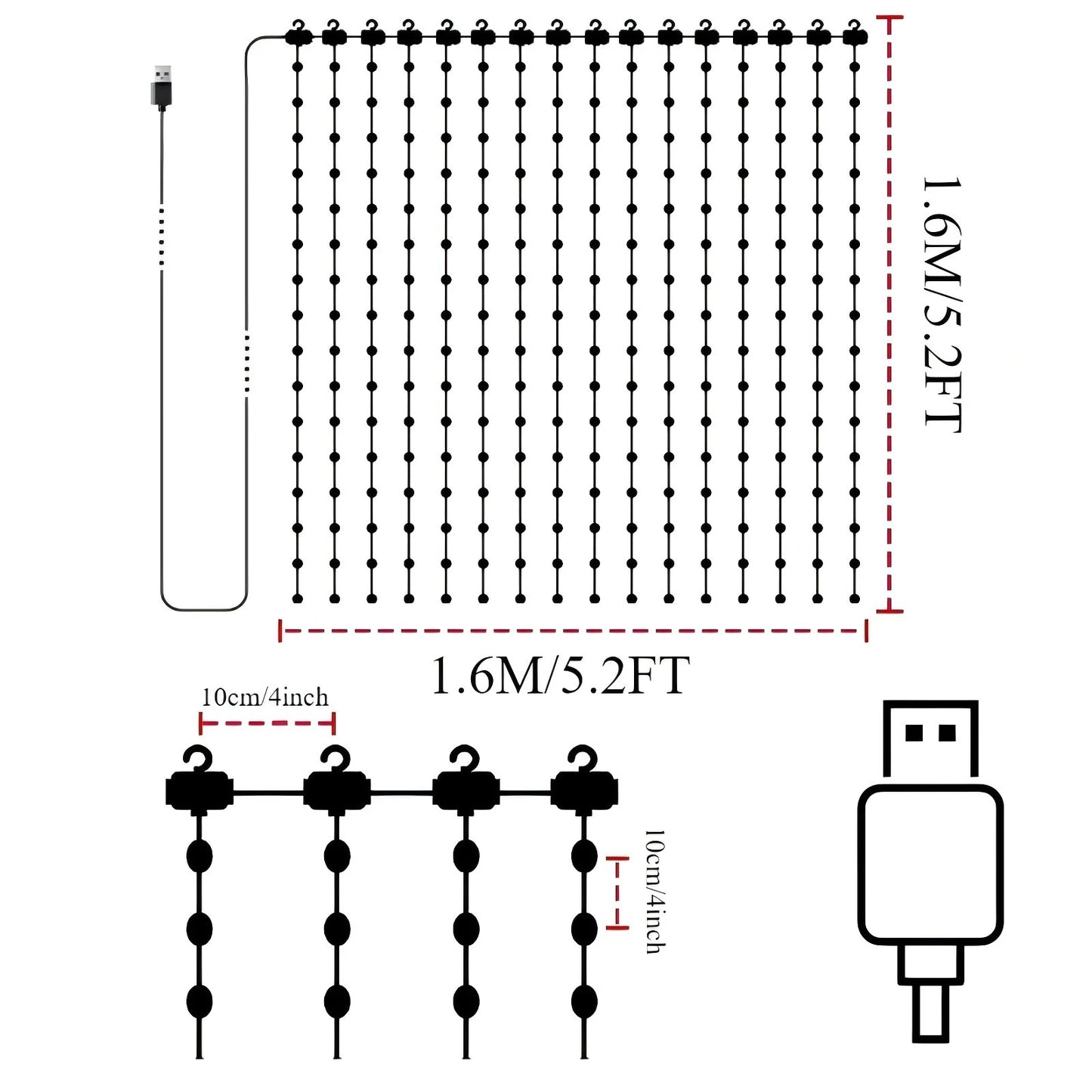 LED RGB Controlled Text Programmable Music Sync Remote Smart App String Fairy Lights Curtain