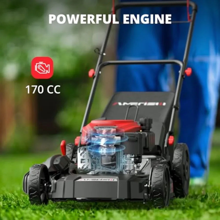 Amerisun 21" Self-Propelled Gas Lawn Mower 170cc OHV Engine with Forced Air-Cooling 3-in-1 System Steel Deck 6-Position Height