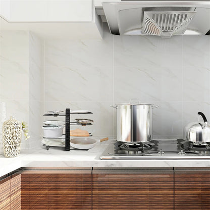 8-Tier Adjustable Pot & Pan Organizer Rack | Heavy-Duty Iron Storage Shelf for Kitchen Cabinets