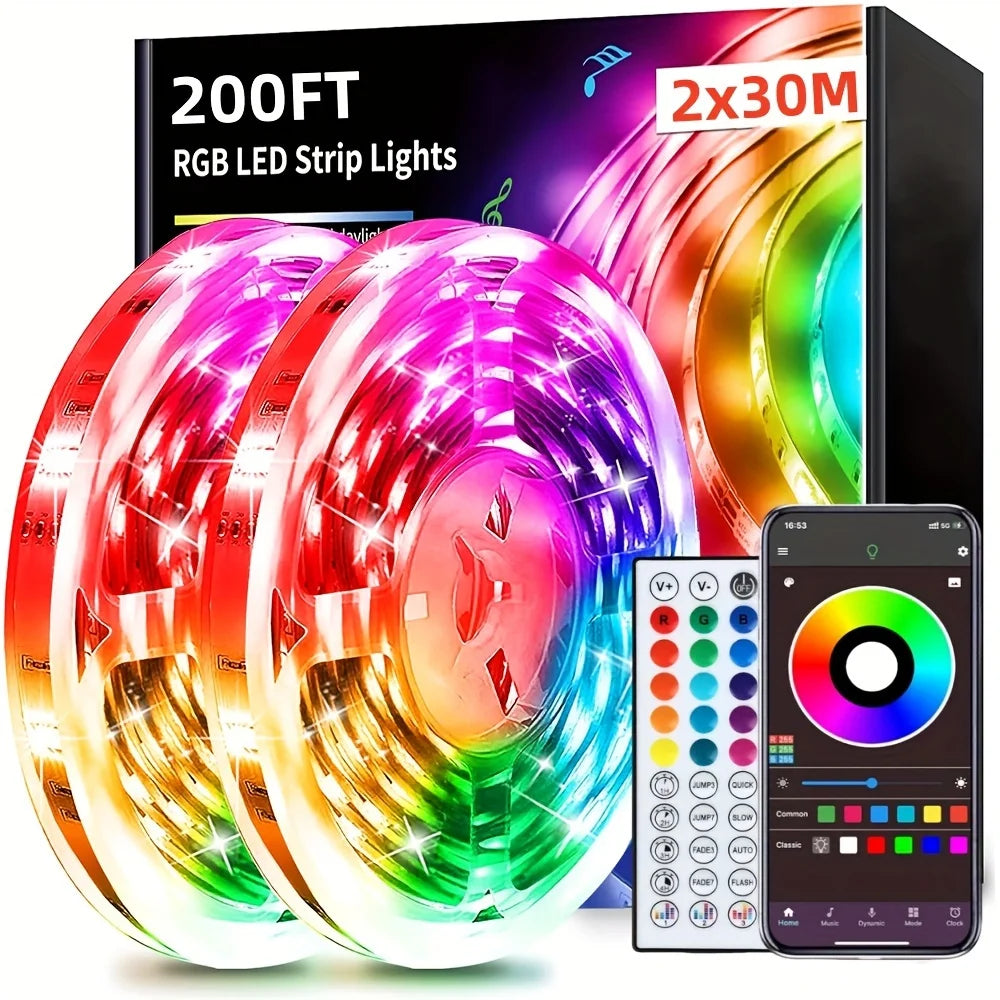 100ft led Strip Lights  Tape Lights with Remote Bluetooth Smart App 5050 RGB Color Changing Strip Lighting