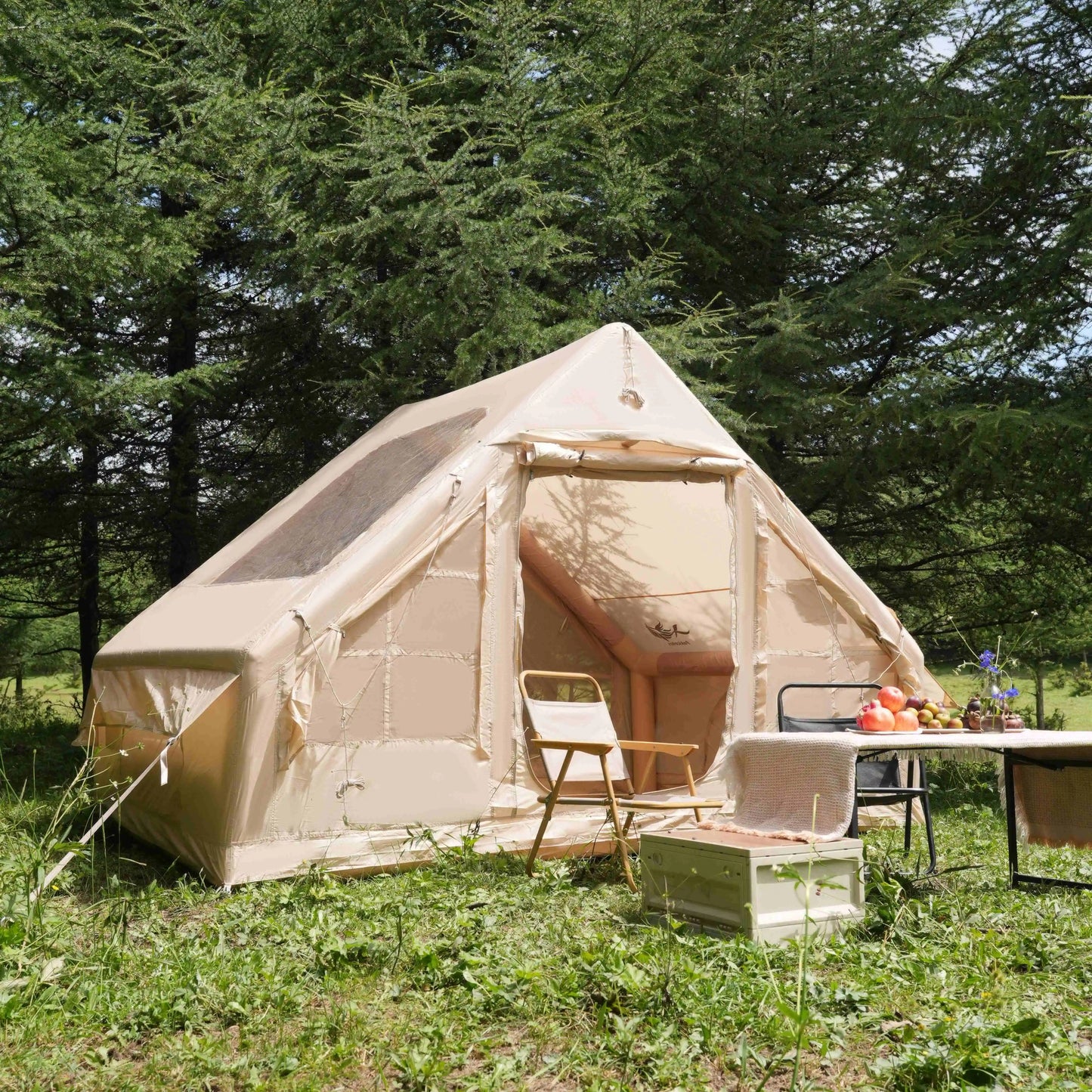 PAKICETUS Inflatable Camping Tent with Skylight, Quick Setup Family Glamping Tent for 4-6 People