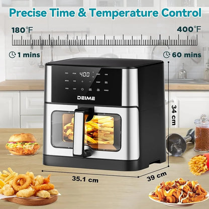 DEIME 10.2QT Large Air Fryer Oven with Viewing Window & 10 Preset Cooking Modes, 1700W Digital Touchscreen Healthy Cooker