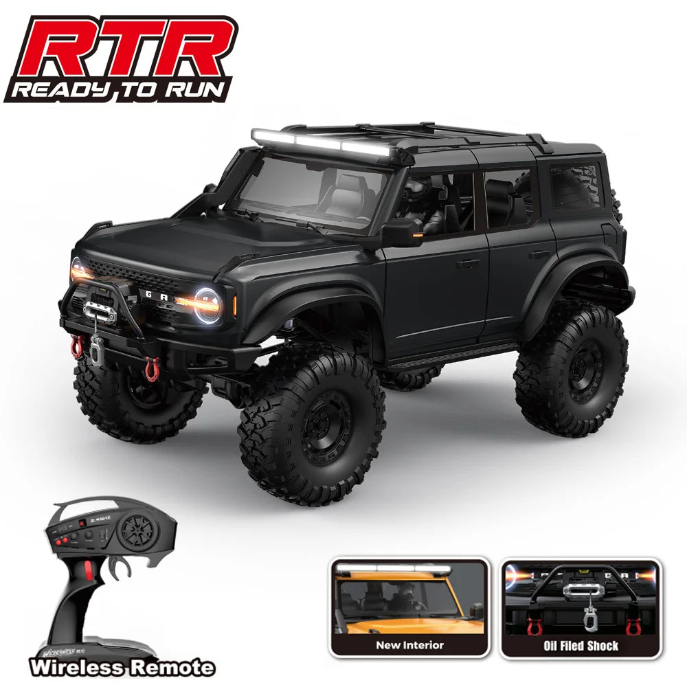 1/10 HB RC Crawler 4WD RTR Rock Off-Road Vehicle – Metal Gears, LED Lights, 2-Speed, Remote Control Truck for Adults