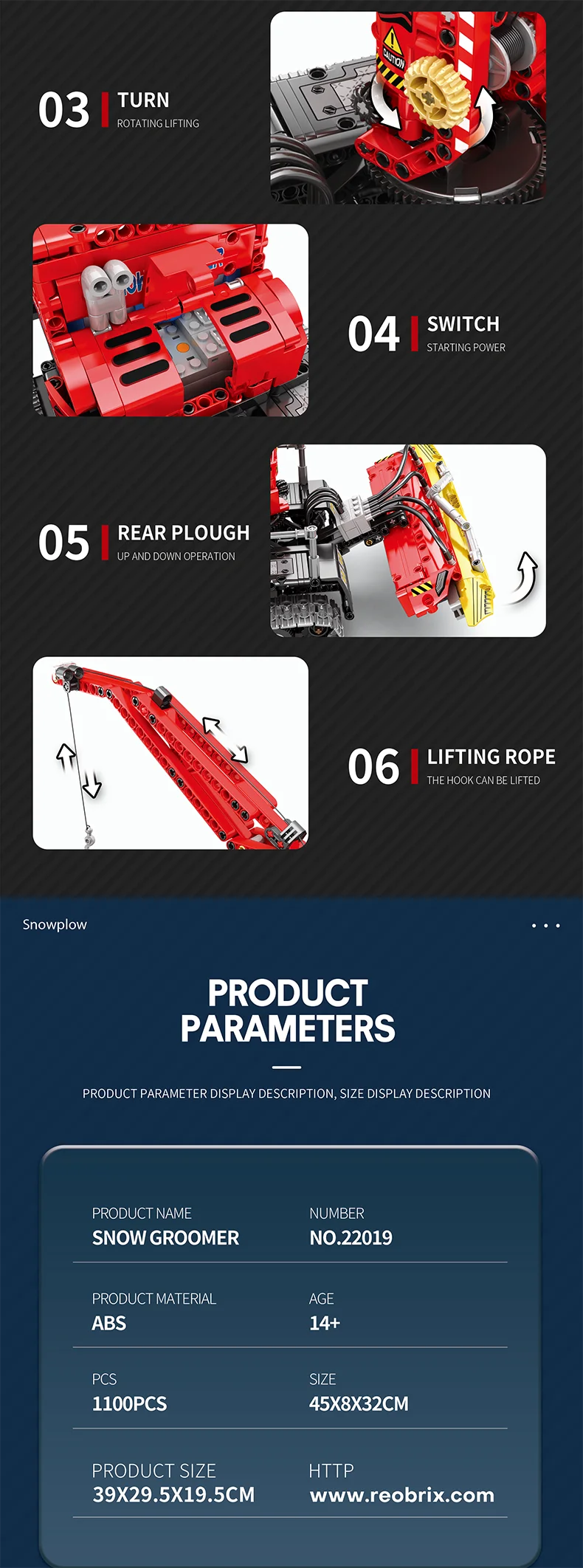 Reobrix RC Snow Groomer Building Kit – Motorized Construction Vehicle Toy with Remote Control, App Control, and Realistic Functions