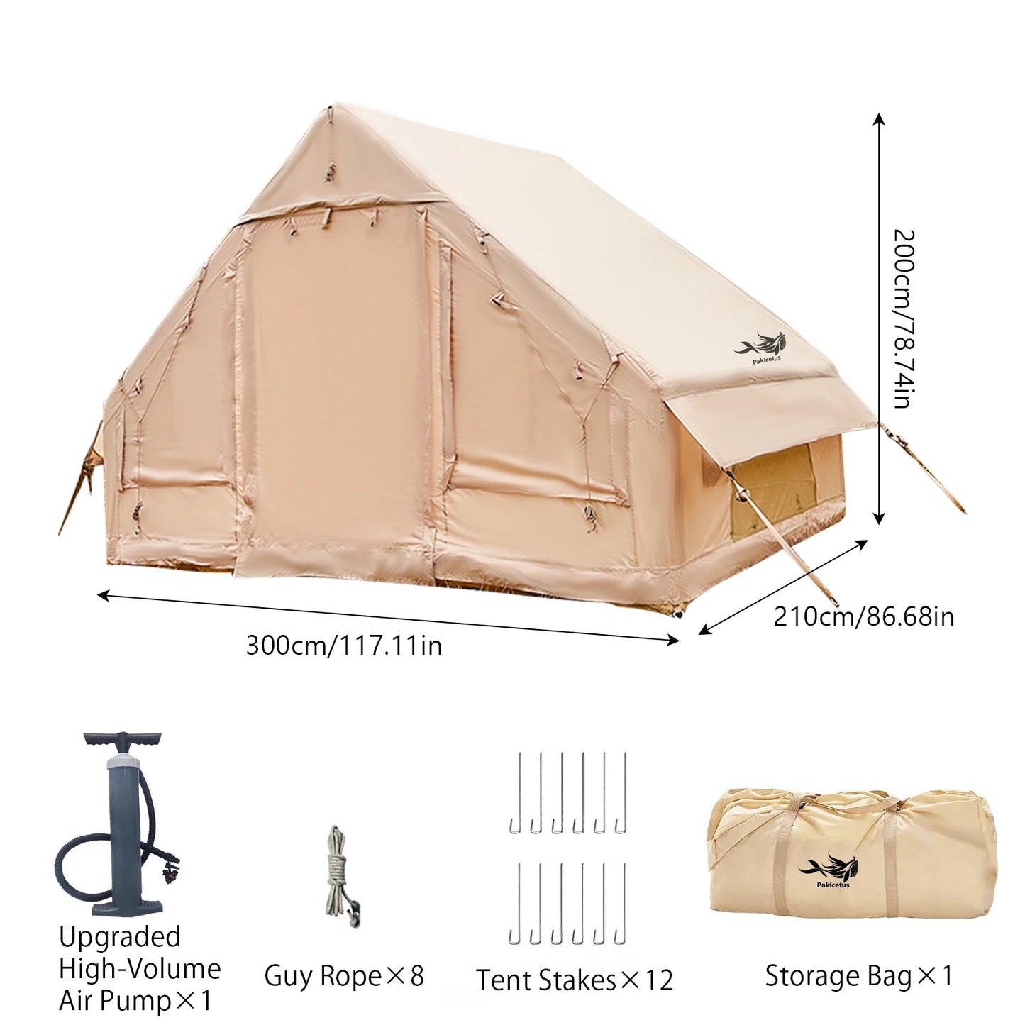 PAKICETUS Inflatable Camping Tent with Skylight, Quick Setup Family Glamping Tent for 4-6 People