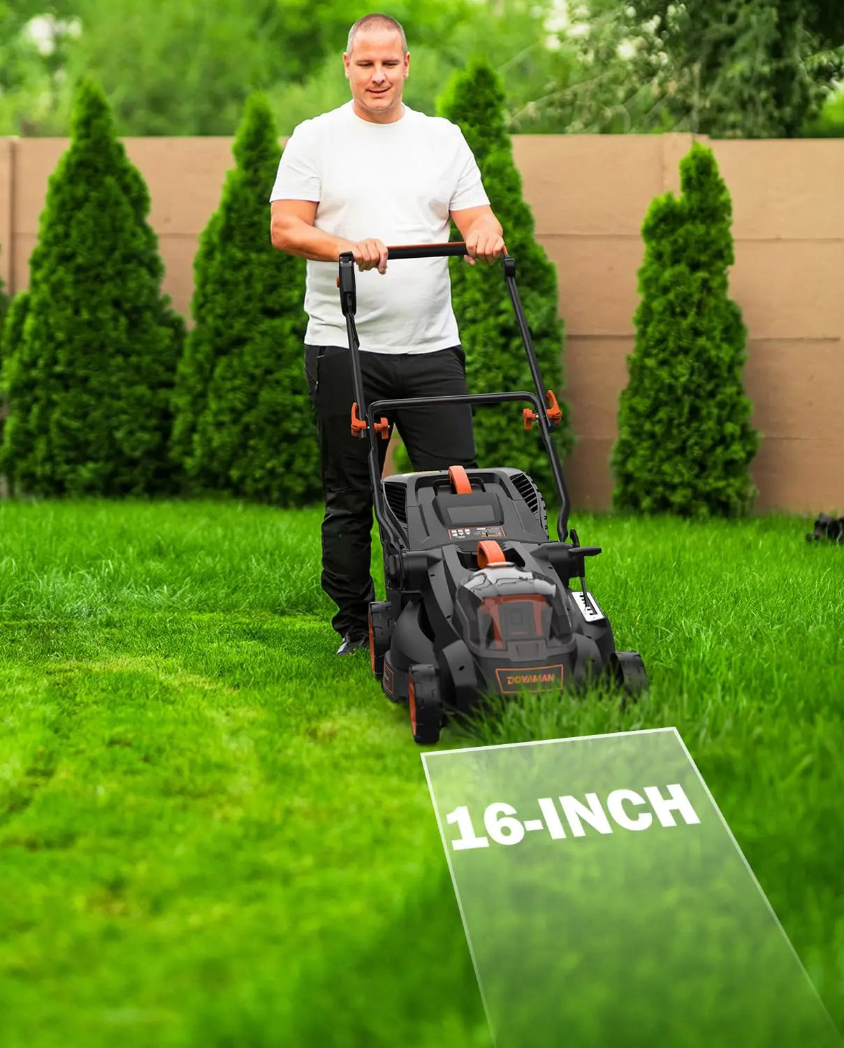 DOVAMAN 40V Brushless Lawn Mower, 16" Deck, 4Ah Battery, Single-Lever Height Adjust, 3-Step Fold Handle, Mulching & Bagging