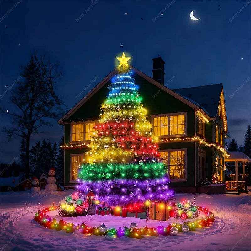 6.9FT/2.1M Christmas Tree Star Lights 400LEDs RGB Light with Remote Timer Music Sync Bluetooth App Controlled Holiday Lighting