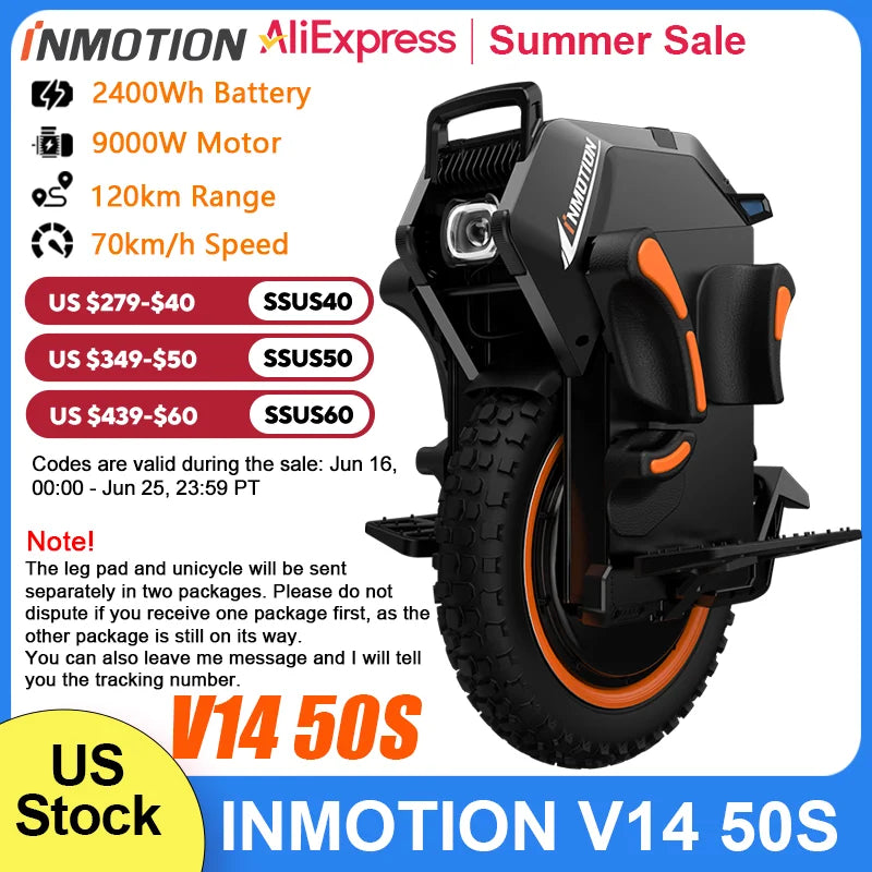INMOTION Adventure V14 Electric Unicycle – 70km/h Speed, 2400Wh Battery, 9000W High Torque Motor