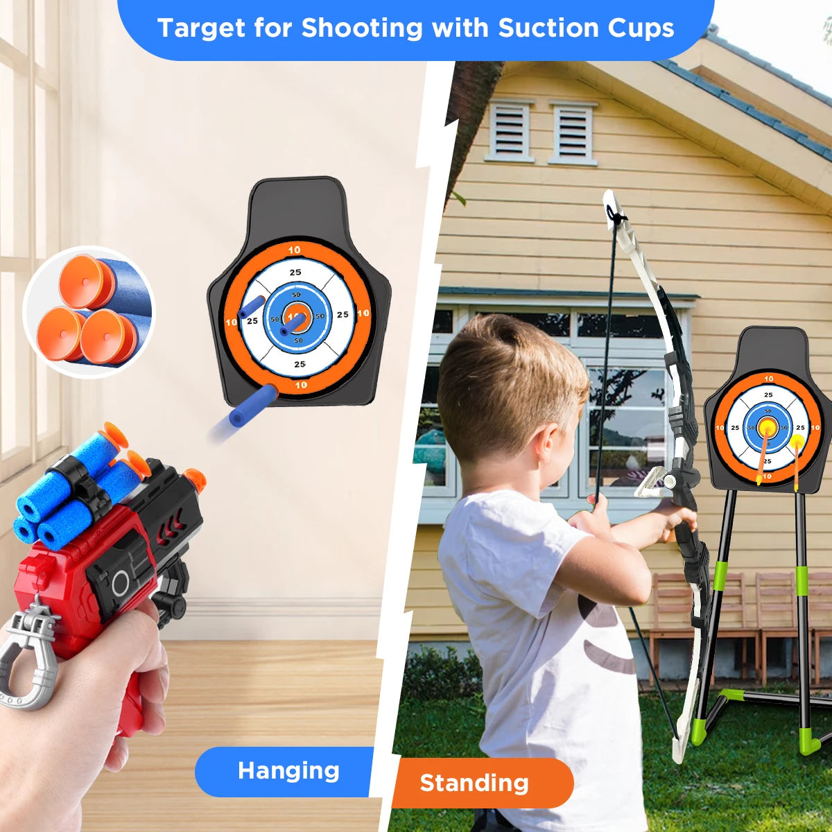 VATOS 2X Bow Arrow + Guns Toy For Kids Night-Light Archery Stand Target Board Indoor Outdoor Game Toys Boys Girls Gift