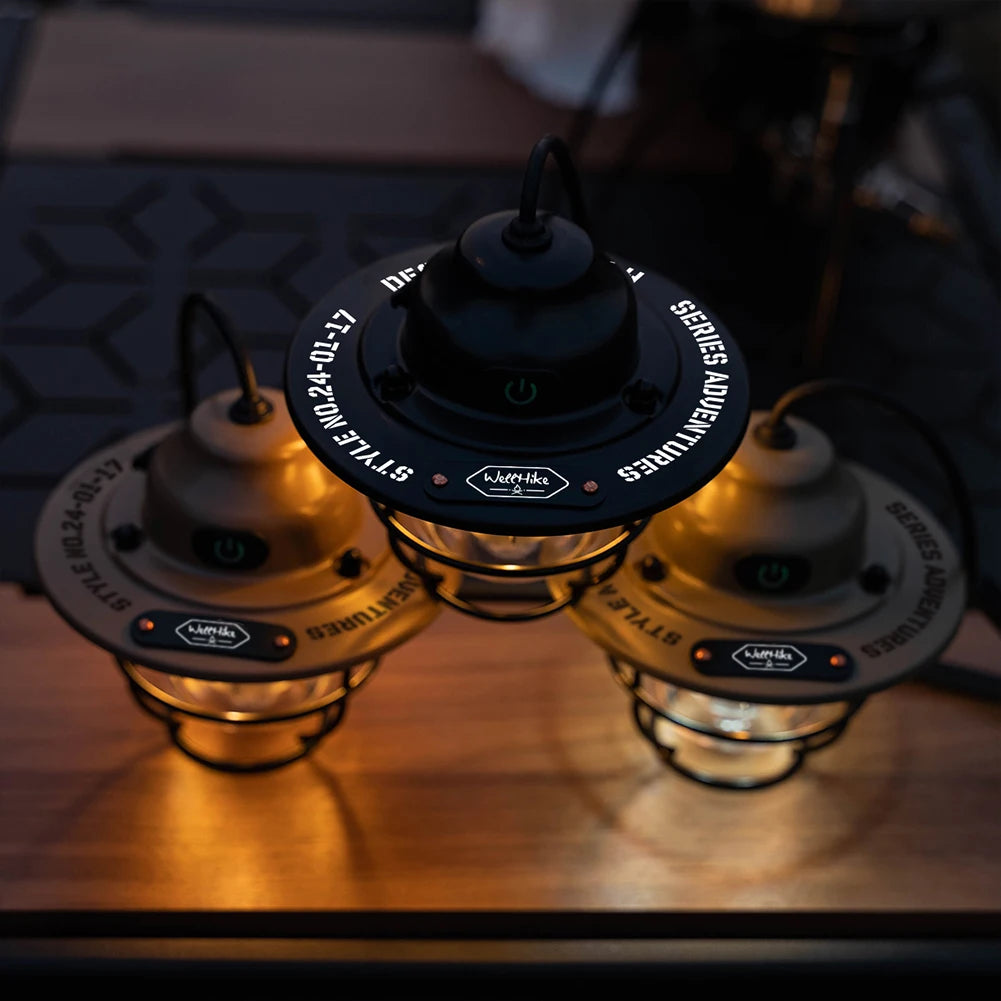 Retro LED Camping Lantern with Type-C Charging & 4 Light Modes