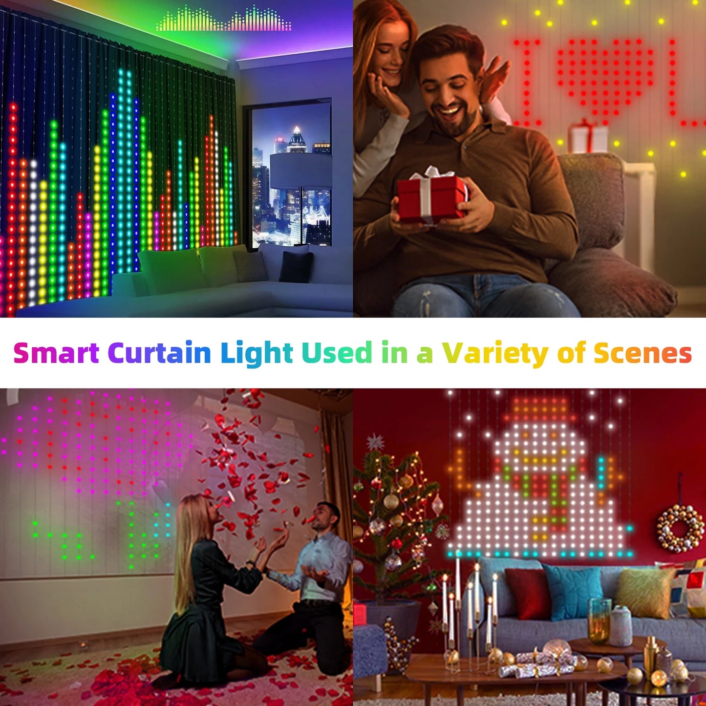 400 LED Smart Christmas Curtain String Outdoor Fairy Lights with App Remote Control Music Sync