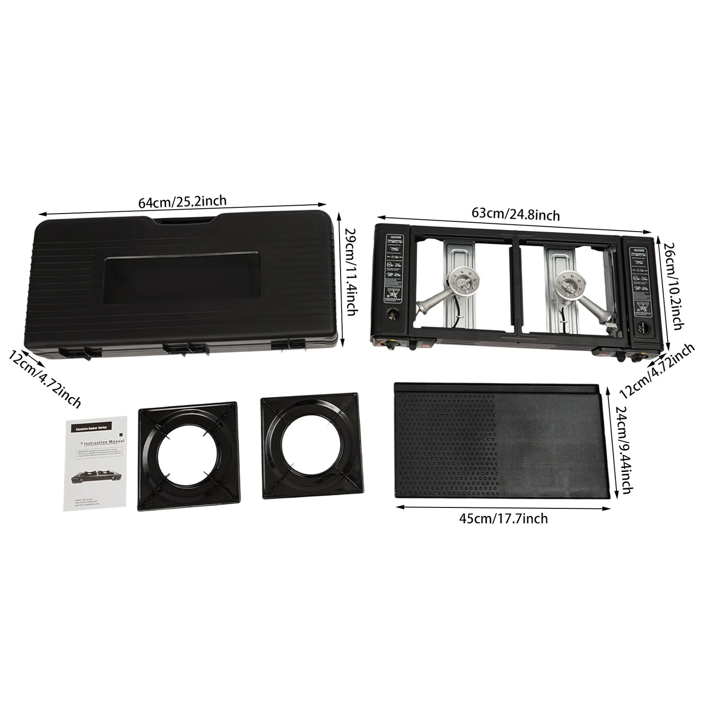 2-BURNER CAMPING STOVE PORTABLE GAS STOVE KIT WITH BAKING TRAY – OUTDOOR COOKING GRILL WITH CARRYING CASE, 2X2500W BURNERS, LPG COMPATIBLE