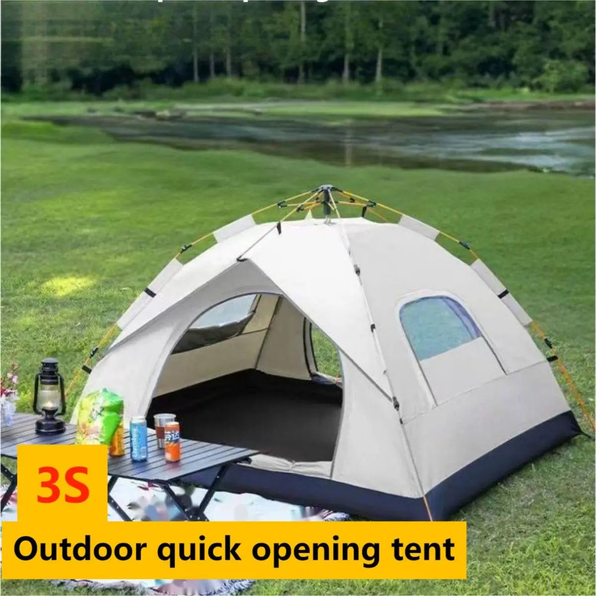 3-4 Person Automatic Quick-Opening Tent, 201T Polyester, 1500mm Waterproof, Dual Doors & Windows, Lightweight Fiberglass Frame