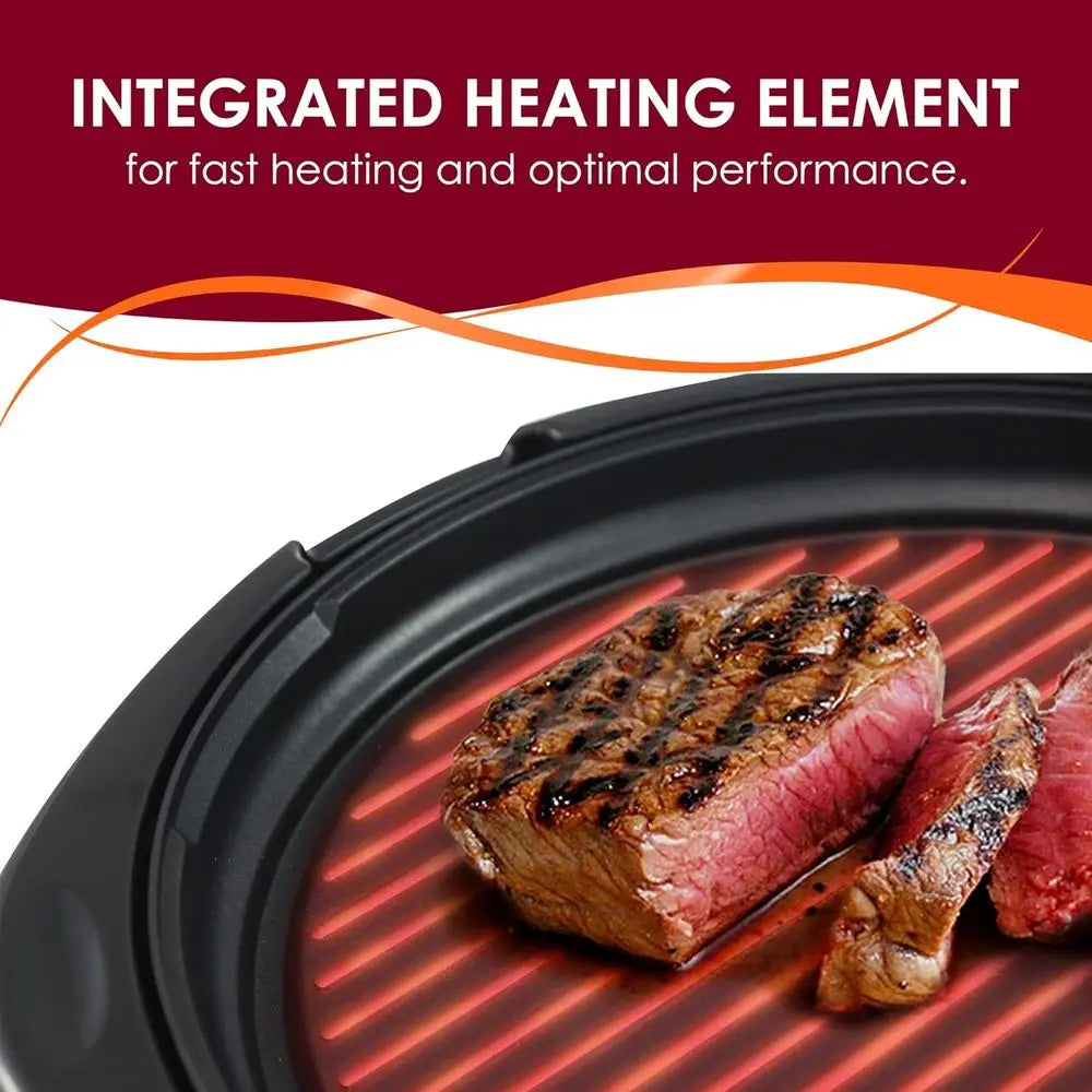 EMG-980B Smokeless Electric Tabletop Grill Nonstick, 6-Serving, Dishwasher Safe Removable Grilling Plate, Indoor Grill with Tempered Glass Lid