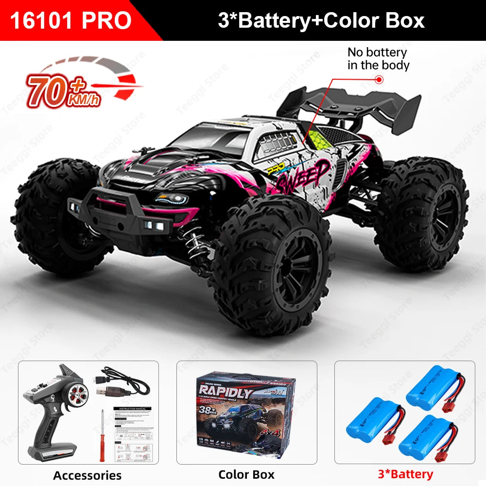 Teeggi 16101 / 16102 PRO 1:16 RC Drift Car – 70KM/H Brushless 4WD Off-Road Monster Truck with LED Lights