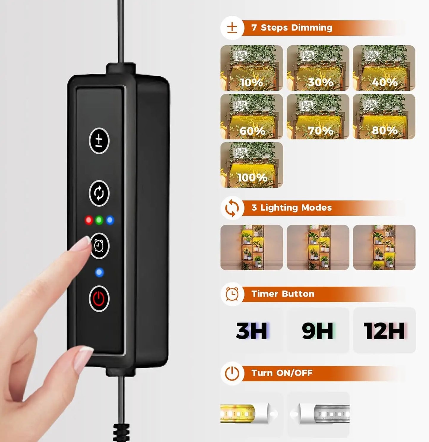 Wood Plant Shelf with Grow Lights Indoor Multi-Tier Plant Stand for Hanging Planters, Living Room Patio Garden Display Rack