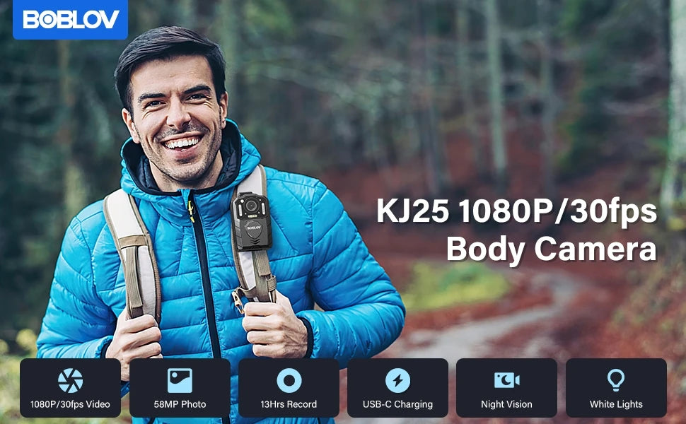BOBLOV KJ25 128GB Body Camera – 1080P HD Recording with Night Vision & 13-Hour Battery Life