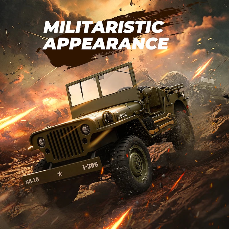 JJRC 1/10 Military RC Car – Full Steering, LED Lights, Metal Build, Off-Road Simulation Vehicle