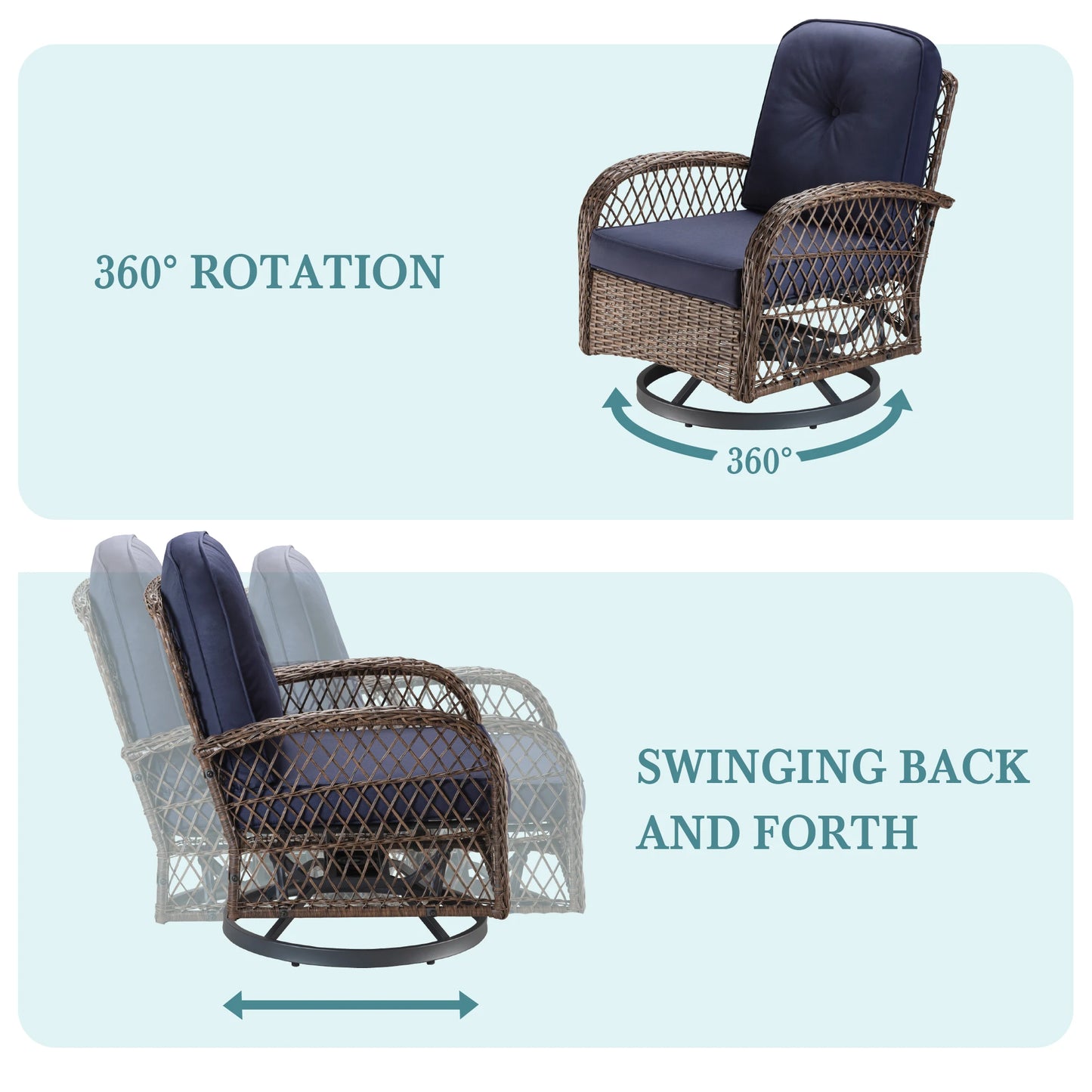 3-Piece Patio Bistro Set with Swivel Rocking Chairs & Glass Coffee Table
