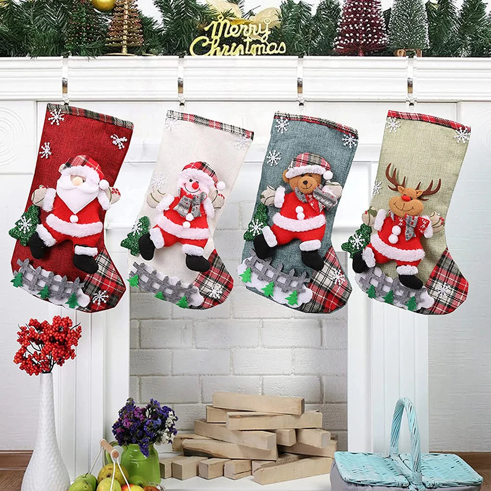 4Pcs Christmas Stockings Set – Santa, Snowman, Bear & Elk