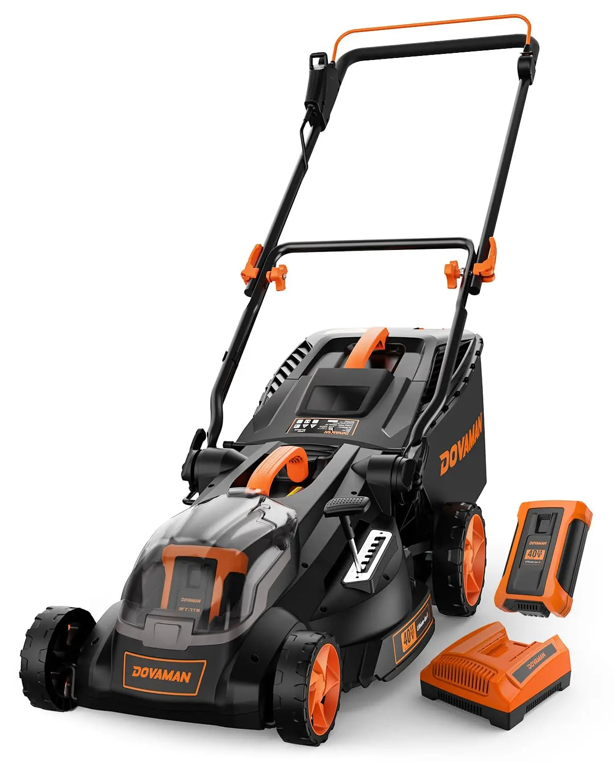 DOVAMAN 40V Brushless Lawn Mower, 16" Deck, 4Ah Battery, Single-Lever Height Adjust, 3-Step Fold Handle, Mulching & Bagging
