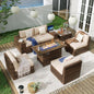 7 Piece Patio Furniture Set with 44" Fire Pit Table – Outdoor Wicker Sectional Conversation Set with Thick Cushions