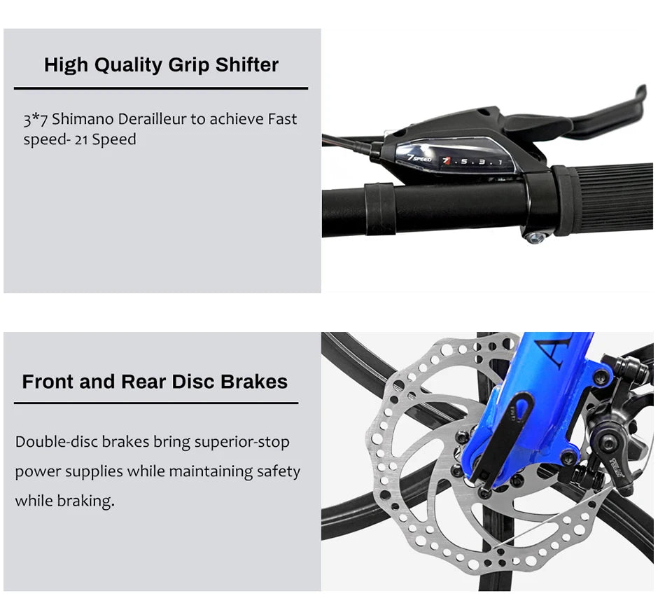 26 Inch Mountain Bike for Men & Women, 21 Speed Dual Suspension Adult Bicycle with Adjustable Disc Brake High Carbon Steel Frame