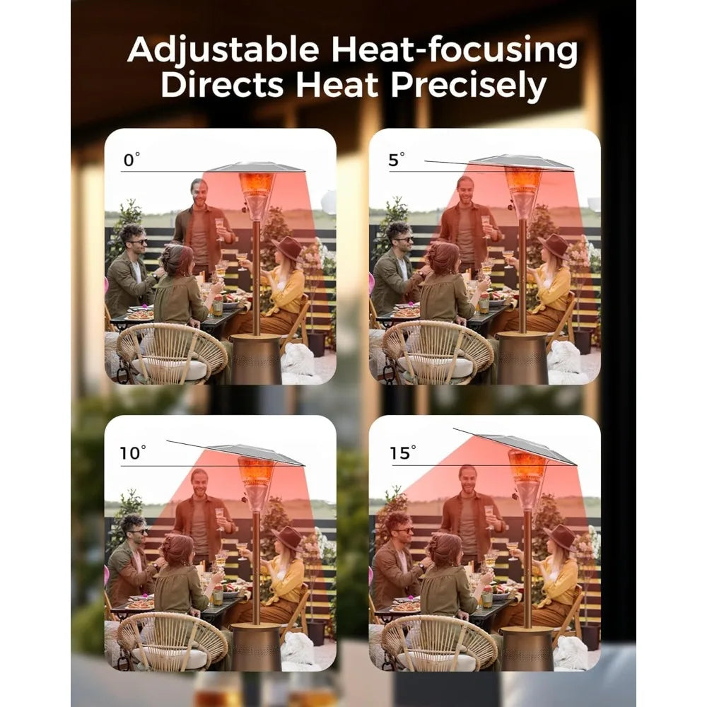 Patio Heater for Outdoor Use With Adjustable Heat Focusing Top, Portable Propane Patio Heater with Wheels, Stainless
