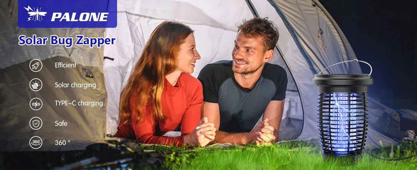PALONE Solar Bug Zapper – 2-in-1 Mosquito Killer & Camping Light (4500V)