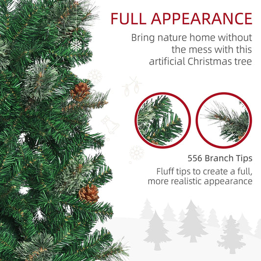 6.5 / 7.5 / 9.5ft Green Slim Pencil Christmas Tree with Realistic Branches, Pine Cones & Metal Base,