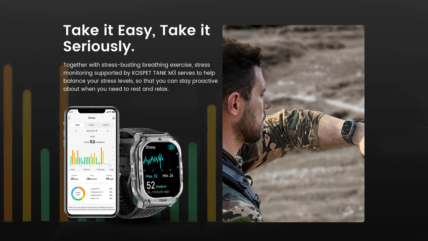 KOSPET TANK M3 Rugged Smart Watch for Men – Military Grade Durability, AMOLED Display, Bluetooth Calling & 60-Day Standby Battery