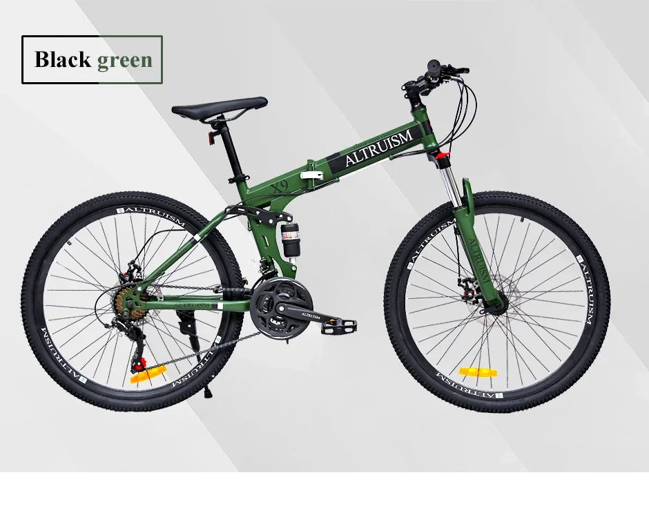 26” Folding Mountain Bike 21-Speed Shimano – Full Suspension & Disc Brakes