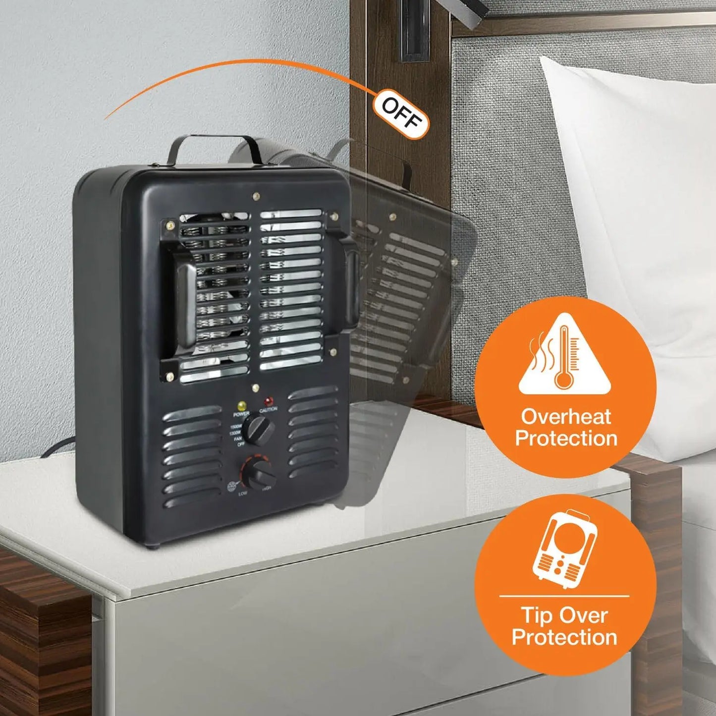 1500W Portable Space Heater with Safety Features – Electric Fan Heater for Garage, Office, Basement & Indoor Use