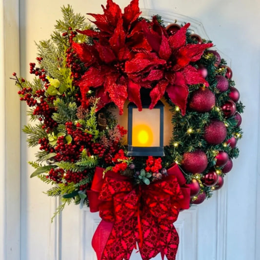40cm Sacred Red Lighted Christmas Front Door/Wall Decorative Wreath