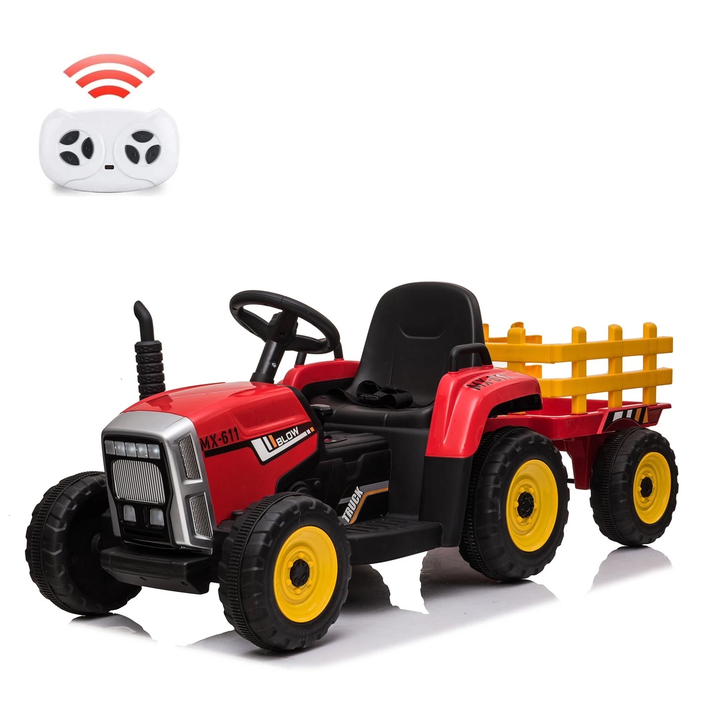 Kids Ride-On Electric Tractor with Remote Control & Trailer – 12V Battery 25w/35w, EVA Tires, Headlights & Bluetooth Music