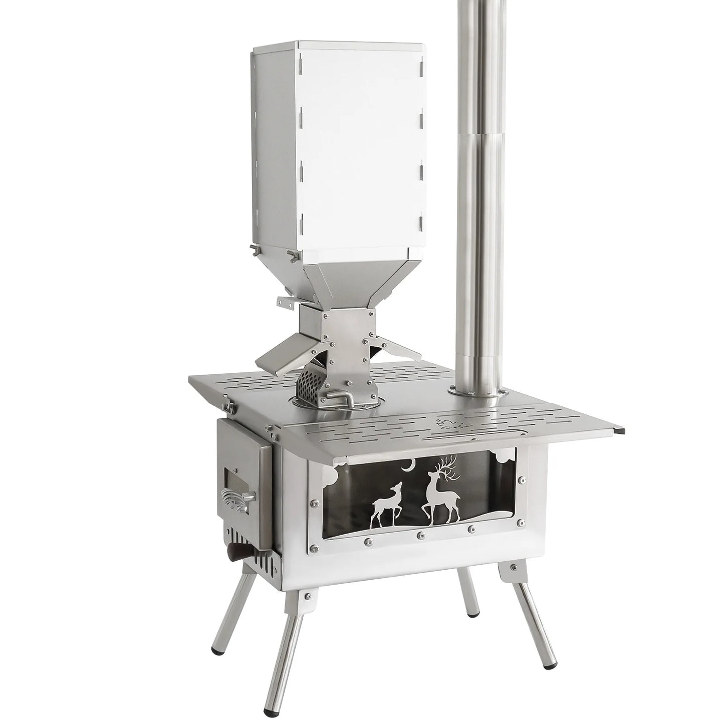 Portable Wood Burning Stove – Stainless Steel Tent Stove with Chimney Pipe & Pellet Burner for Outdoor Cooking