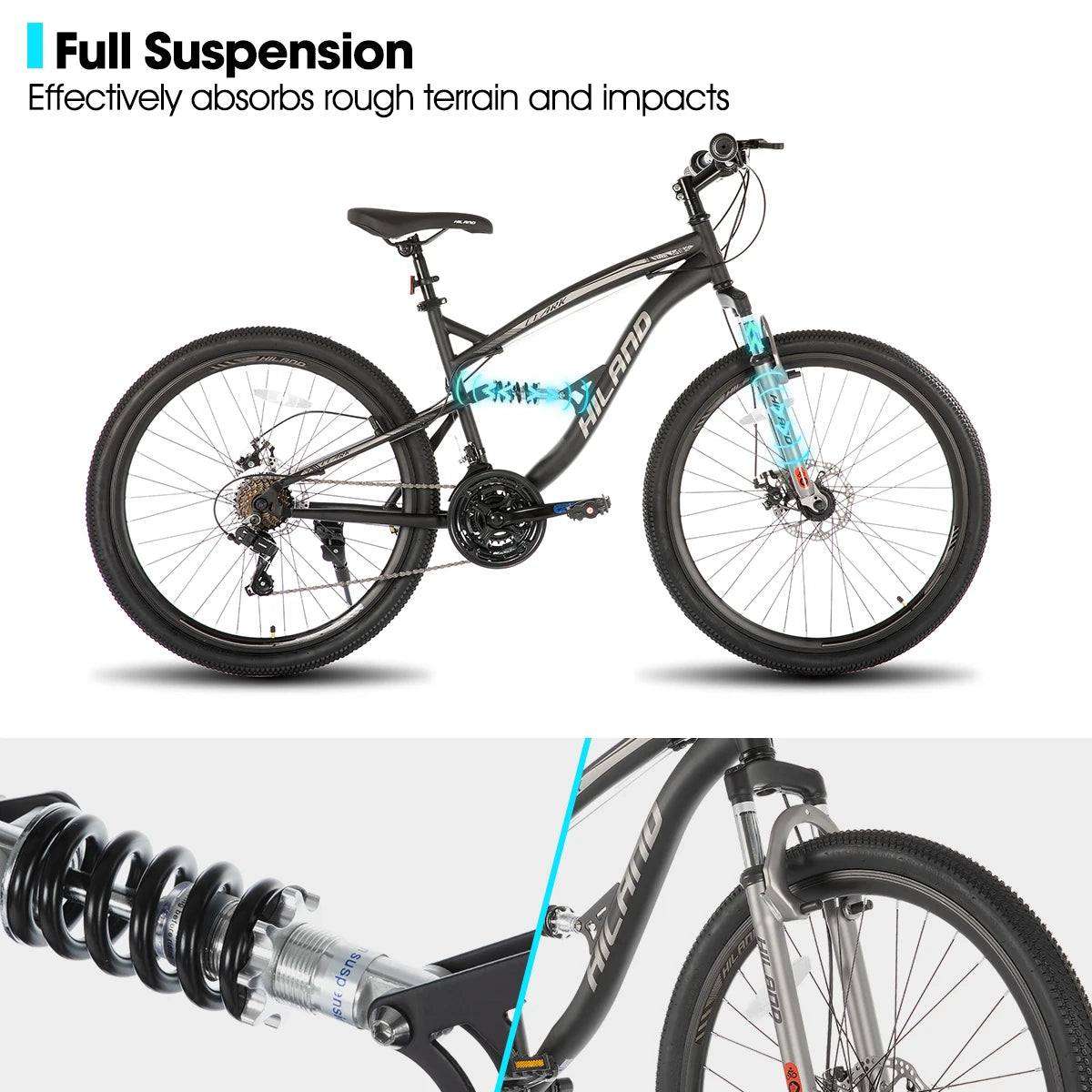 Hiland 26” Full Suspension Mountain Bike 21-Speed Dual Disc Brake Bicycle
