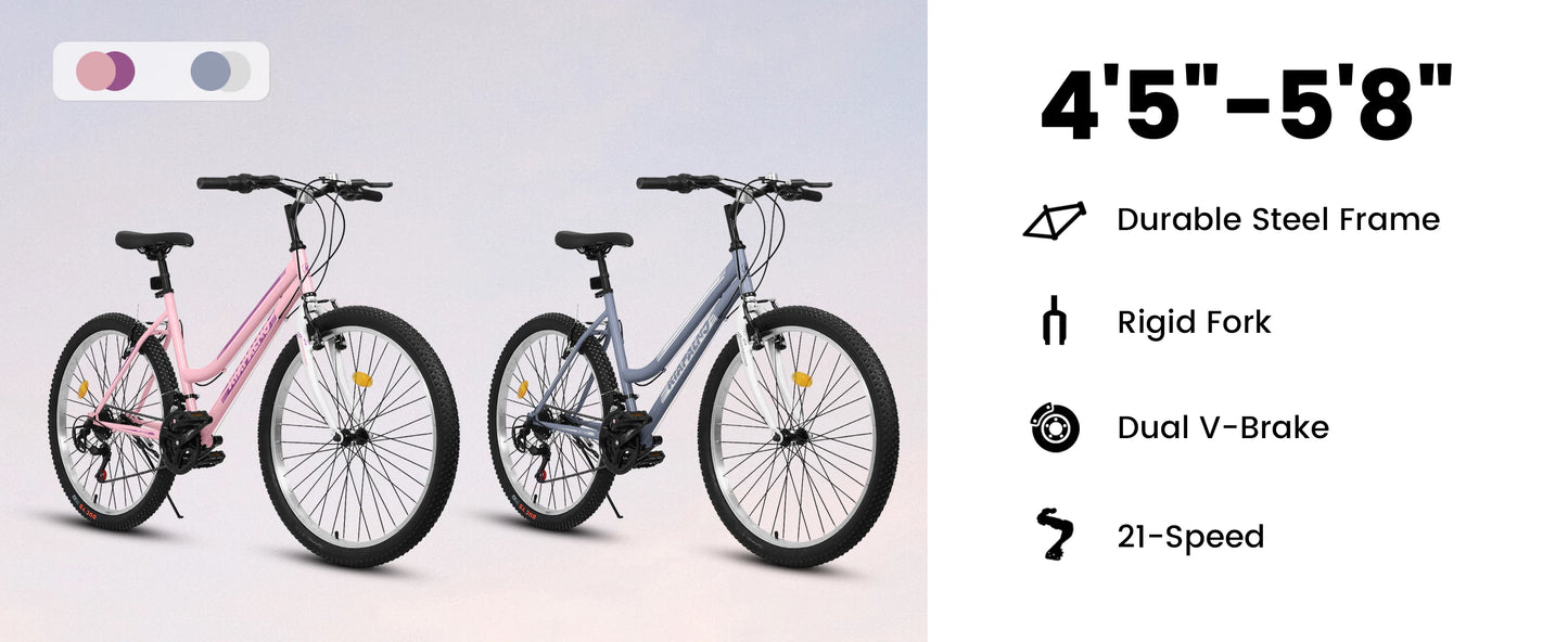 Ecarpat Women’s Mountain Bike 24/26 Inch – 21 Speed Outdoor Bicycle with Steel Frame